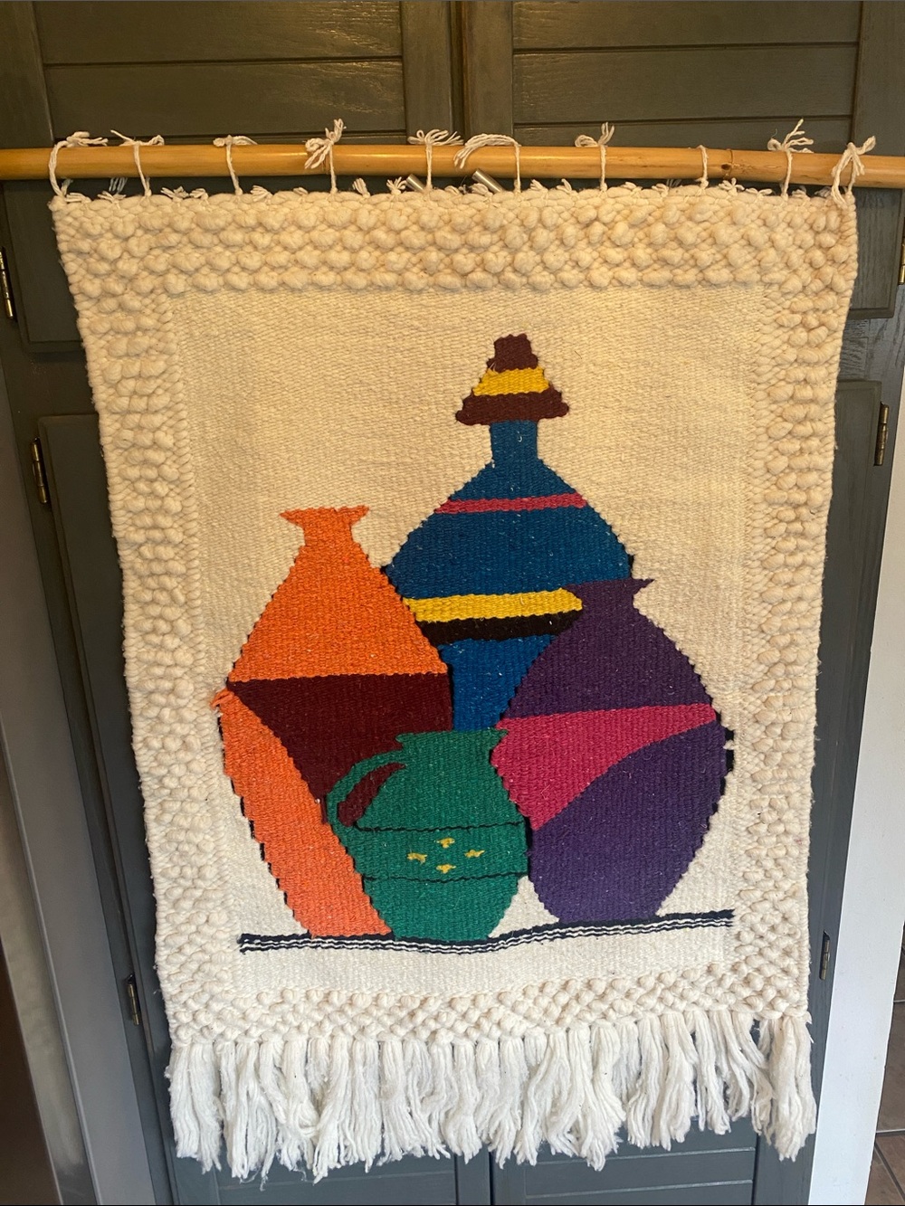 Vintage handwoven wool wall tapestry